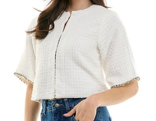 White Tweed Top
