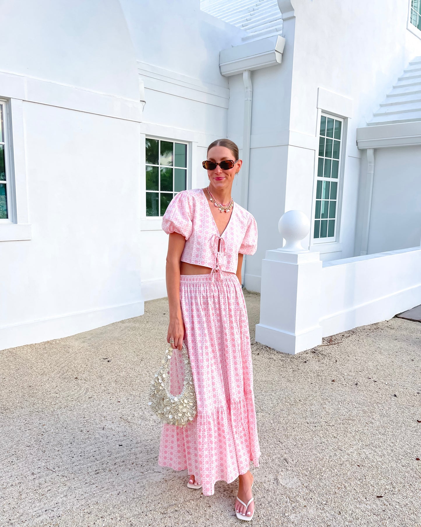 Tie Puff Sleeve Maxi Skirt Set - Rosie Cane