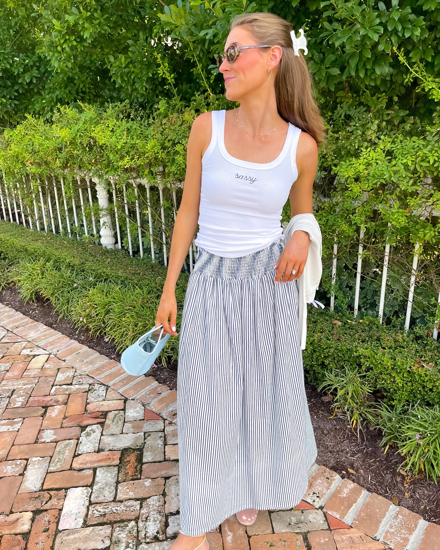Smocked Skirt - Midnight Stripe