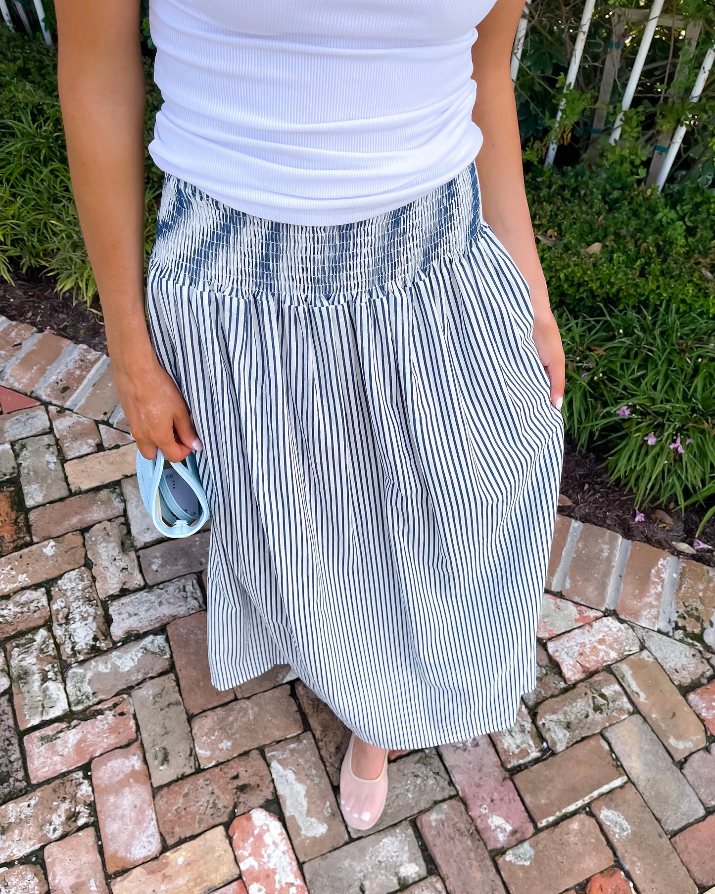 Smocked Skirt - Midnight Stripe