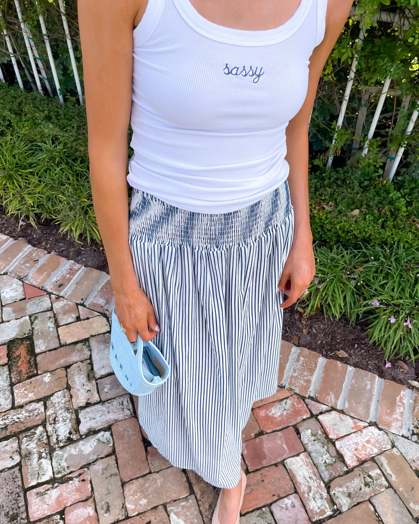 Smocked Skirt - Midnight Stripe