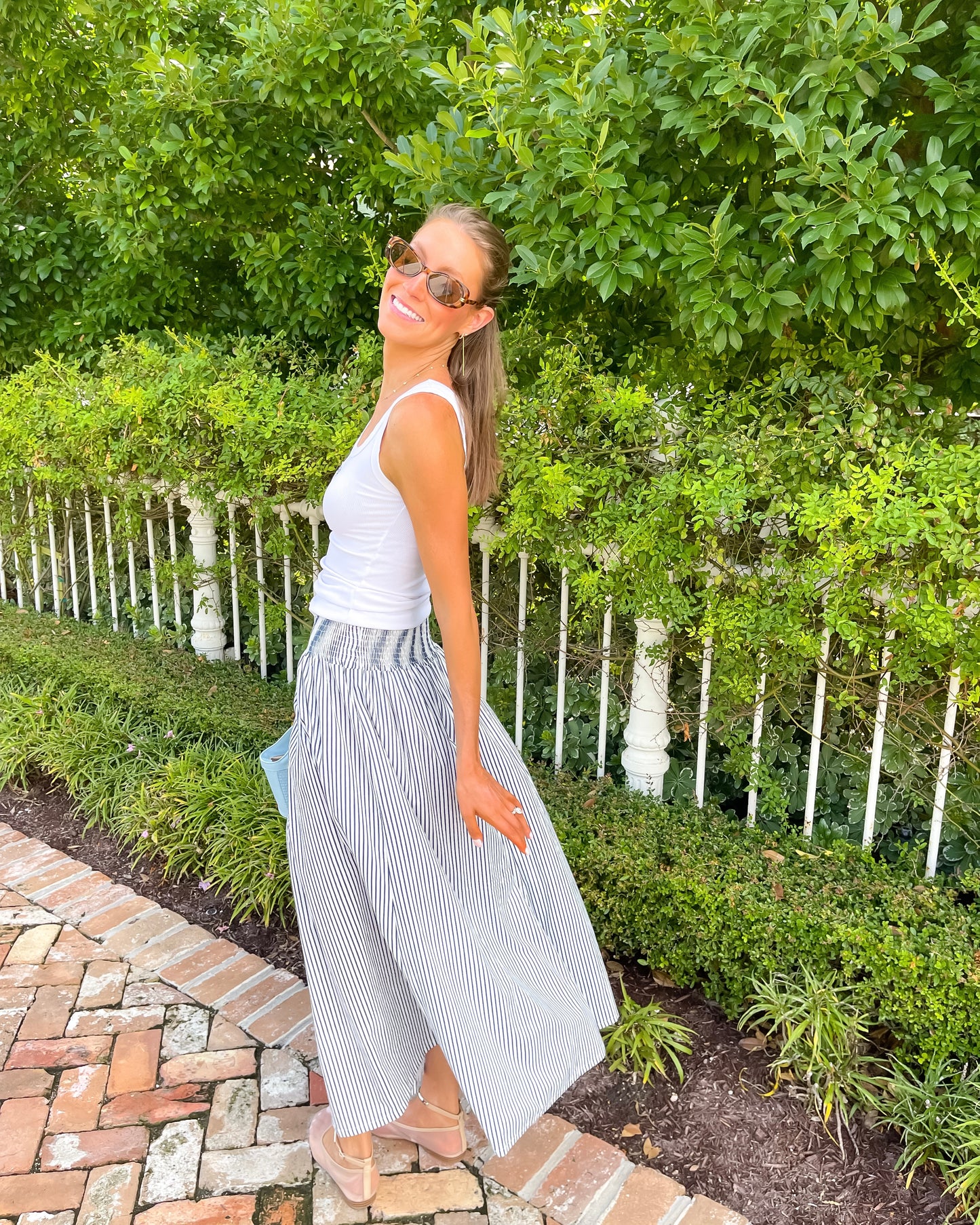 Smocked Skirt - Midnight Stripe