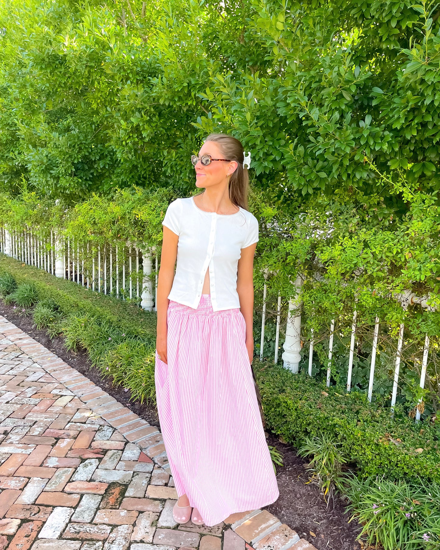 Smocked Skirt - Vintage Blush Stripe