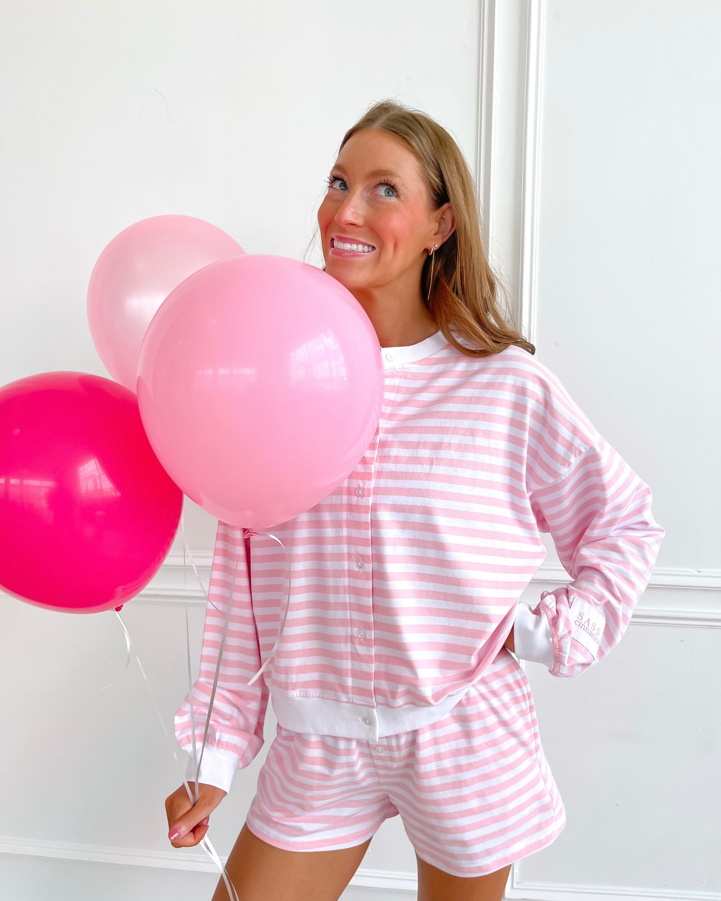 Striped Button Shorts - Ballet Stripe