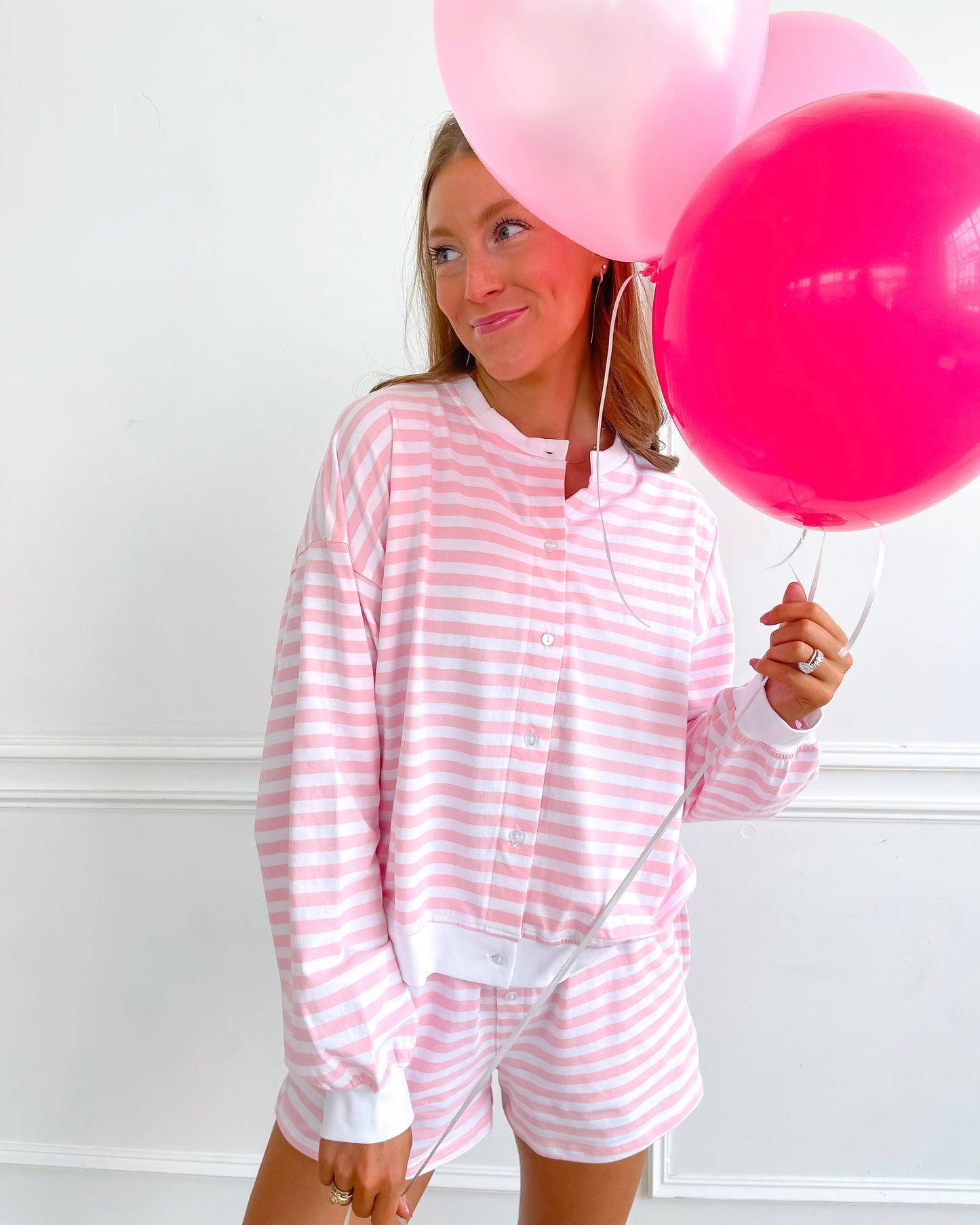 Striped Button Shorts - Ballet Stripe