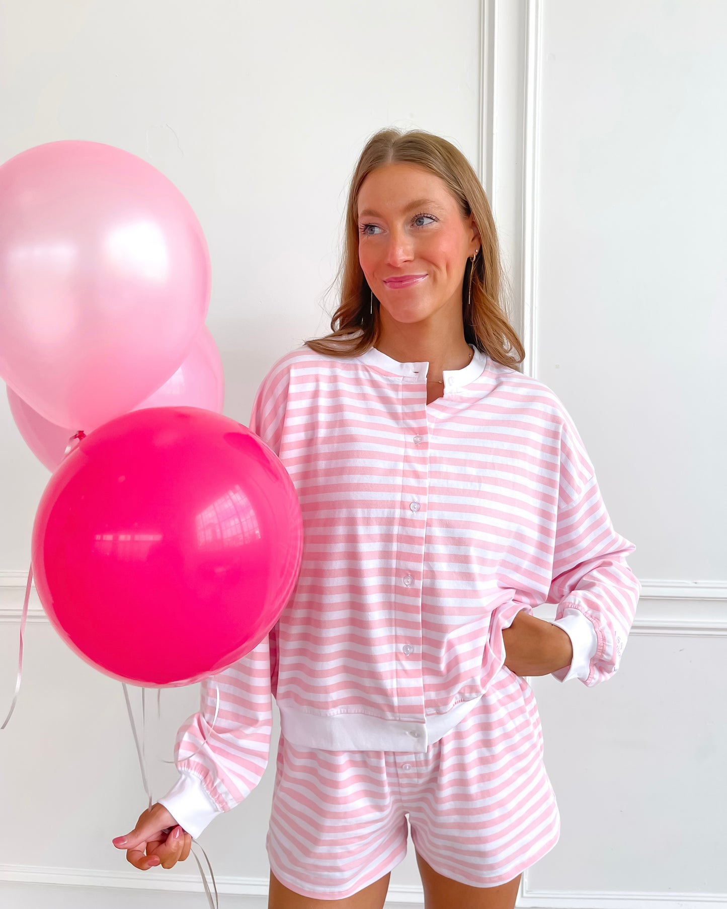 Striped Button Shorts - Ballet Stripe