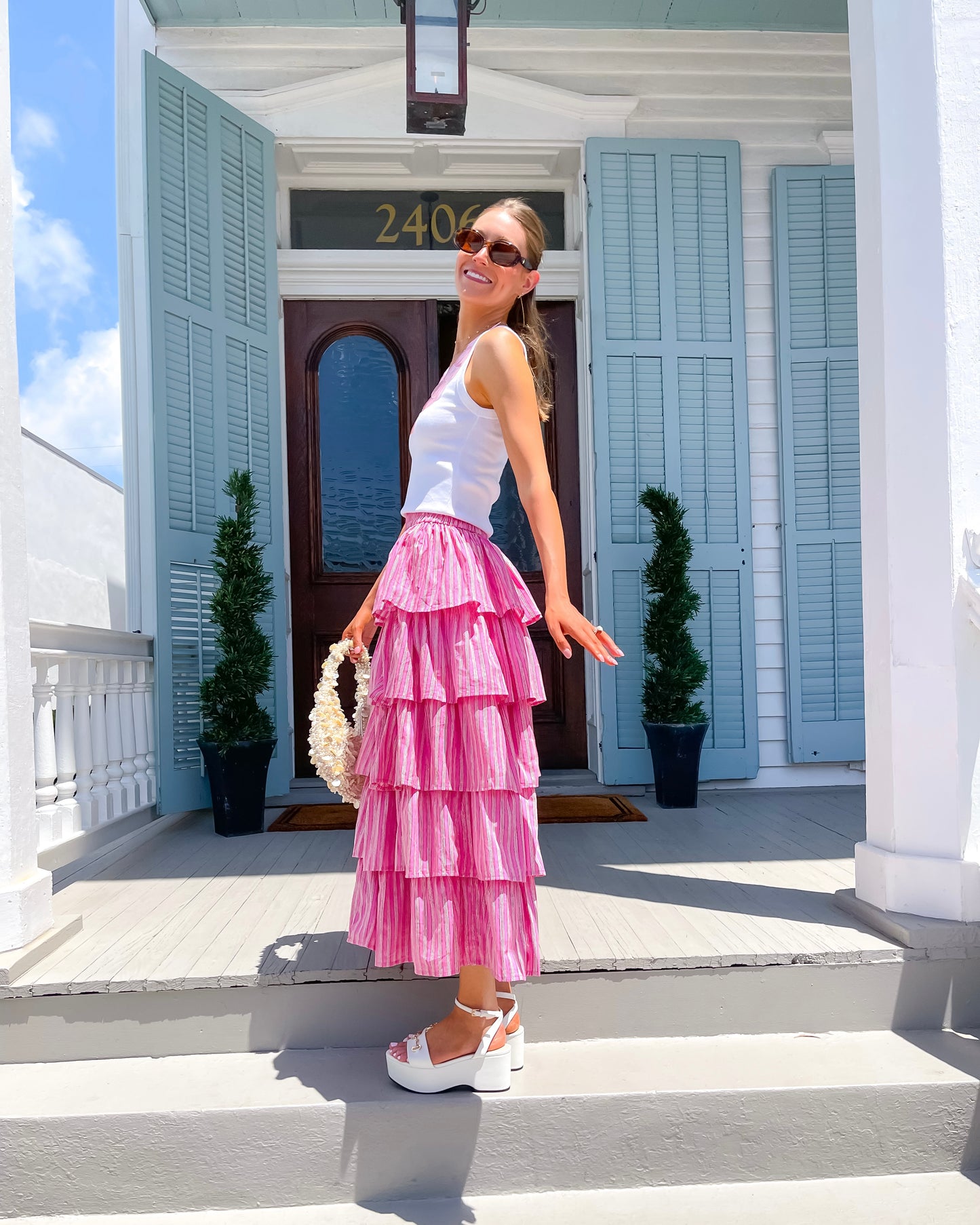 Ruffle Skirt - Rosy Stripe