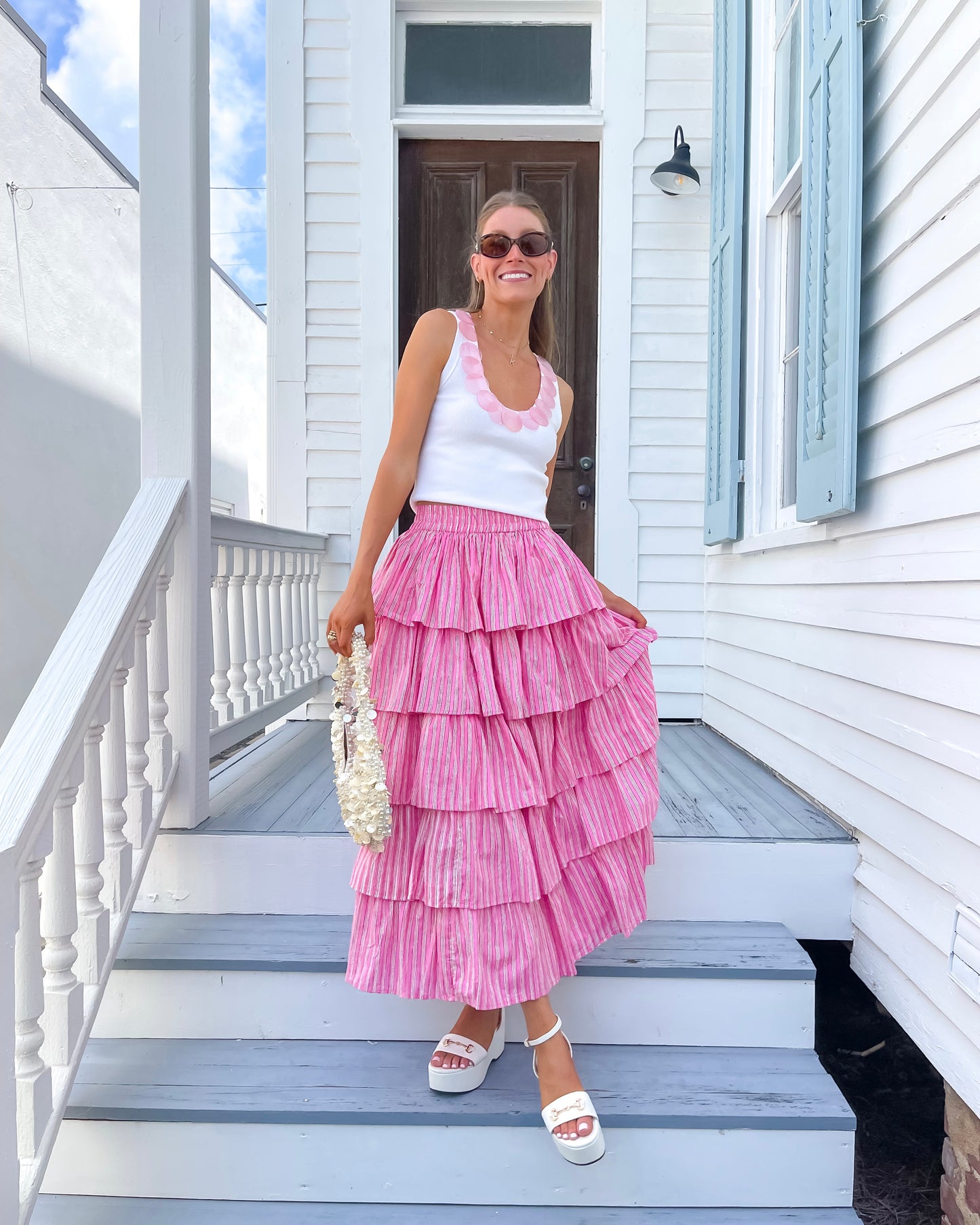 Ruffle Skirt - Rosy Stripe