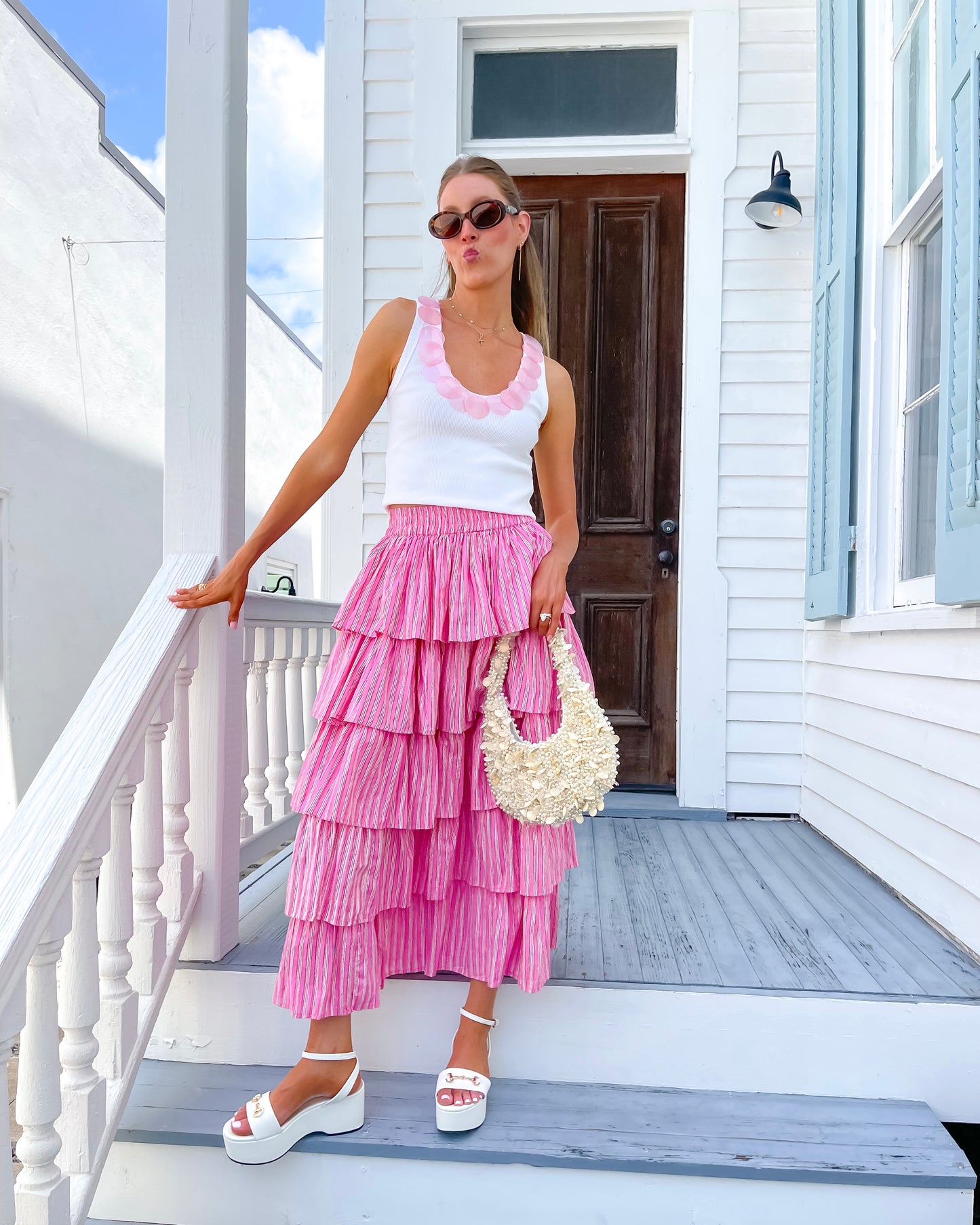 Ruffle Skirt - Rosy Stripe