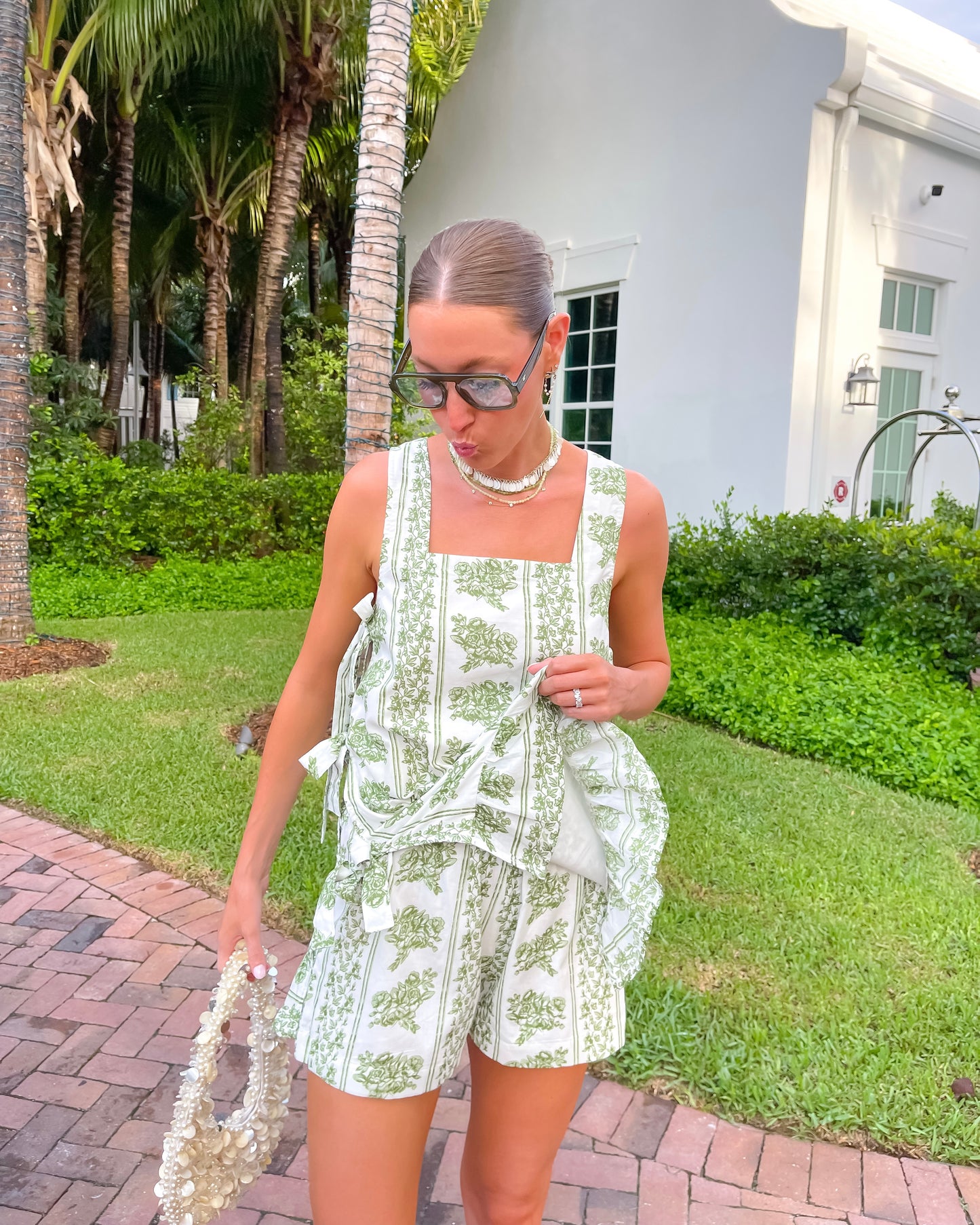 Triple Tie Ruffle Boxer Set - Sage Petal