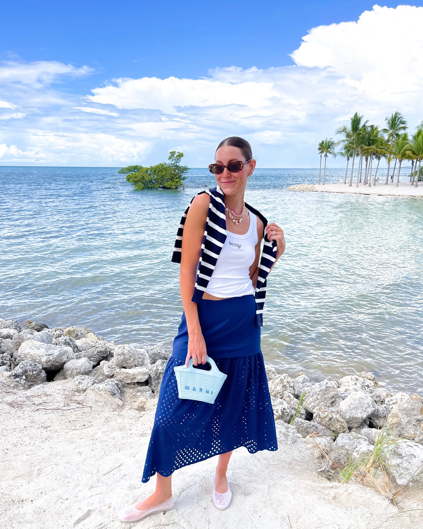 Navy Tide Eyelet SKIRT