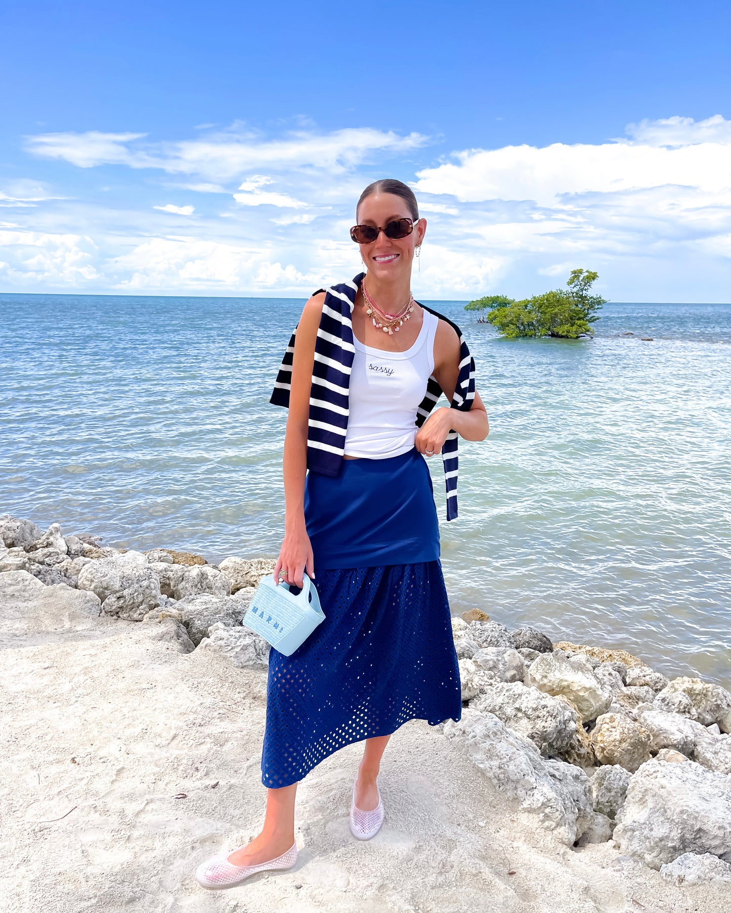 Navy Tide Eyelet SKIRT