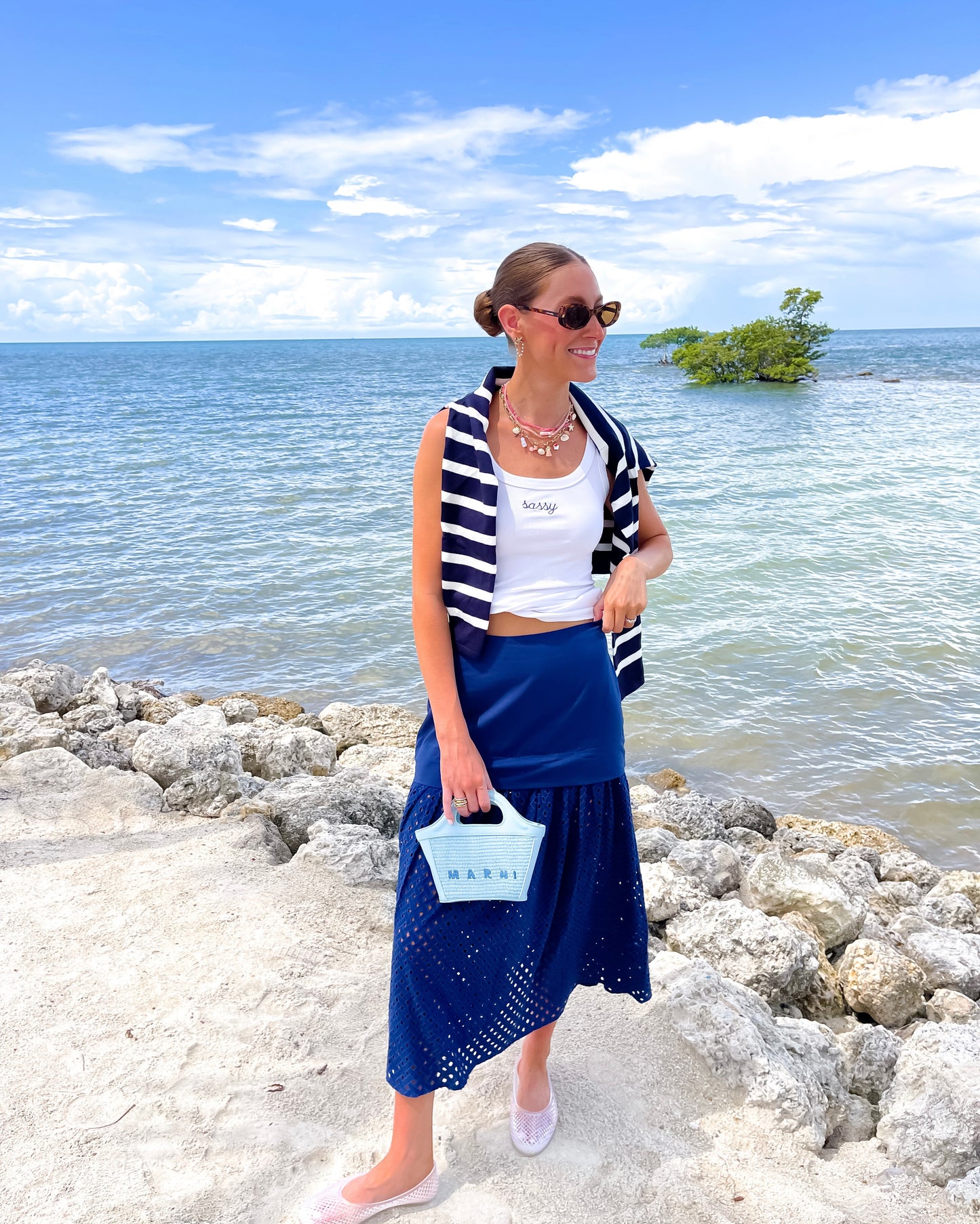 Navy Tide Eyelet SKIRT