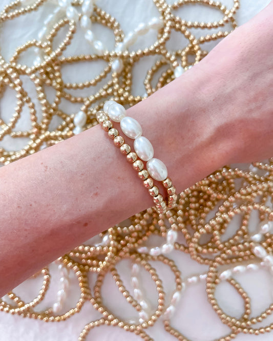 Double Gold + Pearl Bracelets