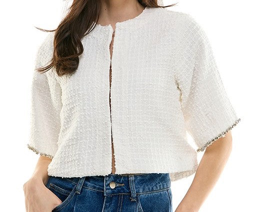 White Tweed Top
