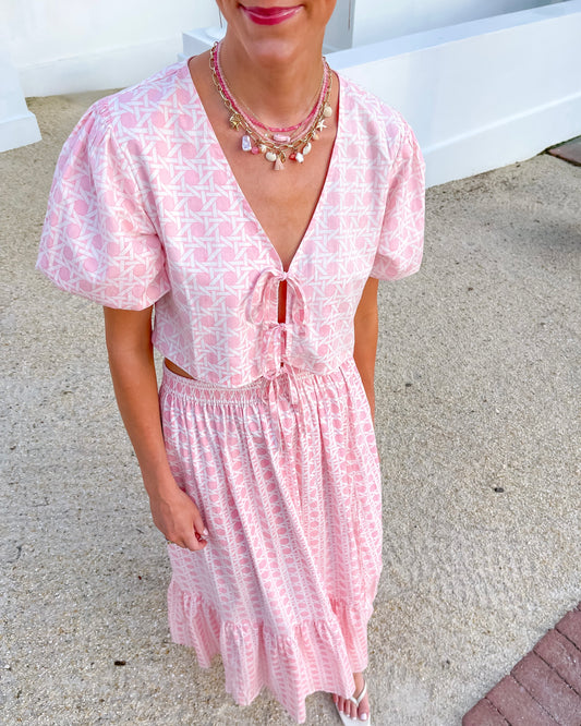 Tie Puff Sleeve Maxi Skirt Set - Rosie Cane