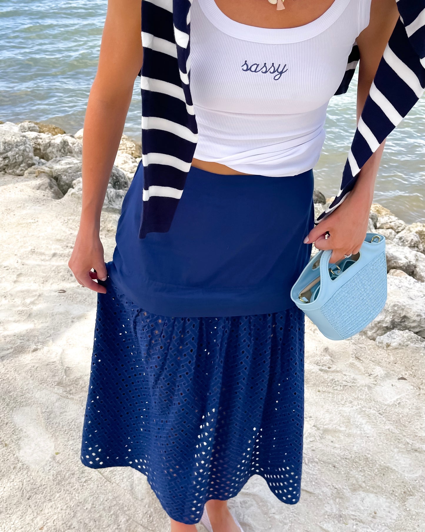 Navy Tide Eyelet SKIRT