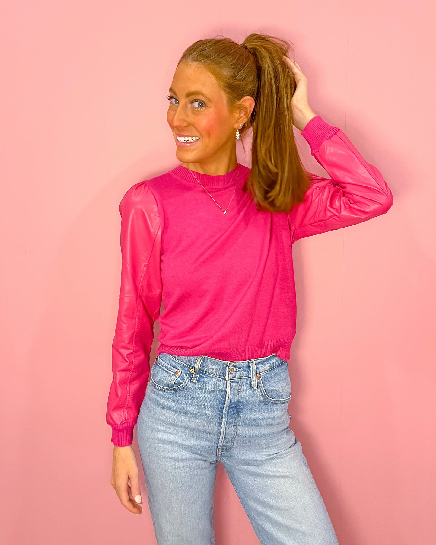 Peacock Pink Leather Sweater