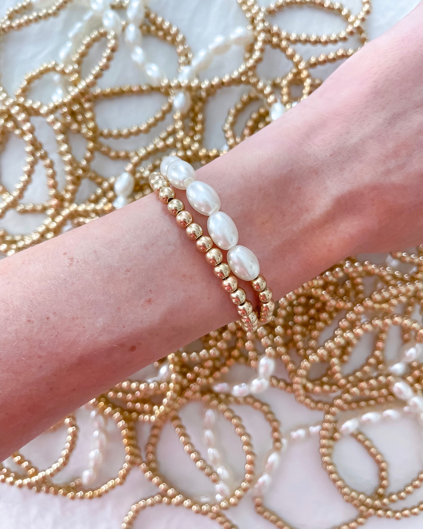 Double Gold + Pearl Bracelets
